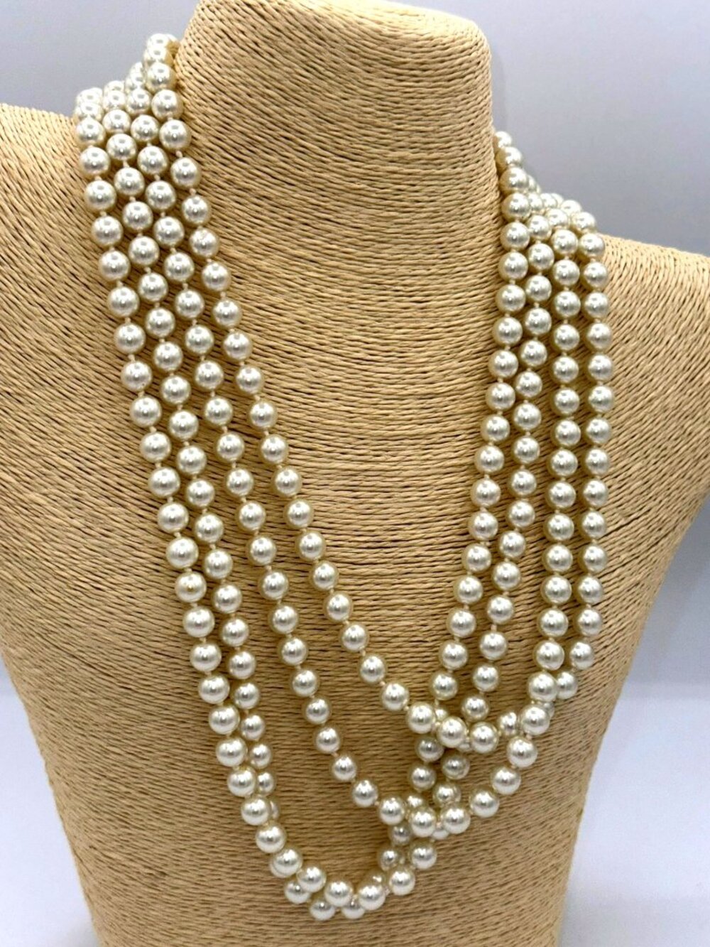 Extra Long Faux Pearl Flapper Necklace Multi Strand Vintage 1920s Style Like New